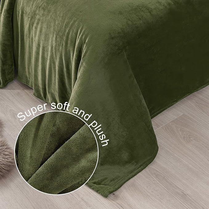 Exclusivo Mezcla Soft Fleece Blanket Twin Size for Bed, Olive Green | 60x80 Inches, Double-Sided Brushed Flannel, Lightweight Plush Cozy Blanket for Home Decor, All Season, Machine Washable
