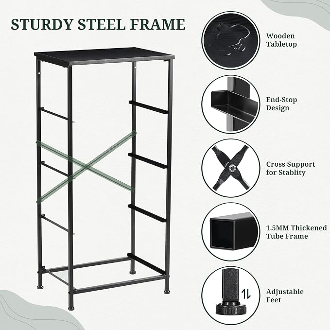 4 Drawers Dresser for Bedroom Fabric Storage Tower with Wooden Top | Steel Frame Tall Chest of Drawers for Closet, Entryway, Dorm, Black