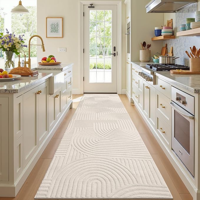 Pauwer 3x10 Area Rugs for Living Room, Modern Non Slip Washable Rug, Beige | Arch Pattern, Soft Fluffy, Neutral, Boho Accent, Solid Color Floor Carpet, For Kids Room Dining Room Nursery Entryway