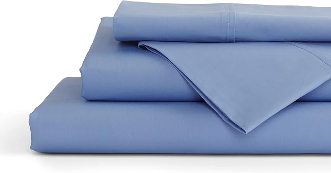Linen Home 100% Cotton Percale Sheets California King Size, Baby Blue, Deep Pocket, 4 Pieces Set- 1 Flat, 1 Fitted and 2 Pillowcases, Crisp Cool and Long Staple Strong Bed Linen