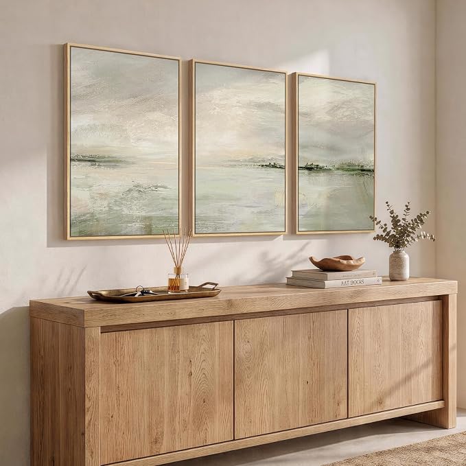 Framed Sage Green Abstract Landscape Wall Art for Bedroom, 3 Piece 16x24 In | Minimalist nature pictures, Canvas prints, Wood frame, Modern wall paintings, Wall decor for living room dining room hallway