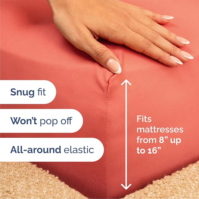 Queen Size 4 Piece Sheet Set - Comfy Breathable & Cooling Sheets - Coral | Hotel Luxury Bed Sheets for Women & Men, Deep Pockets, Easy-Fit, Extra Soft and Wrinkle Free Sheets, Oeko-Tex Bed Sheet Set