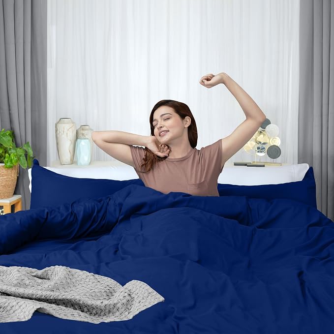 Duvet Cover Queen, 3 PC Cotton Like PolyesteR, Zipper Closure, Royal Blue | Extra Soft and Breathable, Wrinkle & Fade Resistant, Includes Duvet Cover and 2 Pillow Shams, Comforter Not Included, OekoTex