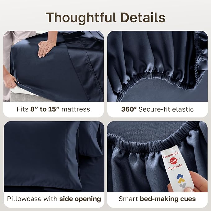 California Design Den 600 Thread Count XL Twin Sheets Cotton, 3 Pc Set | 100% Cotton Sateen Backed by Good Housekeeping Seal, Soft & Smooth, All-Around Elastic, Durable, Easy Care - Midnight Blue