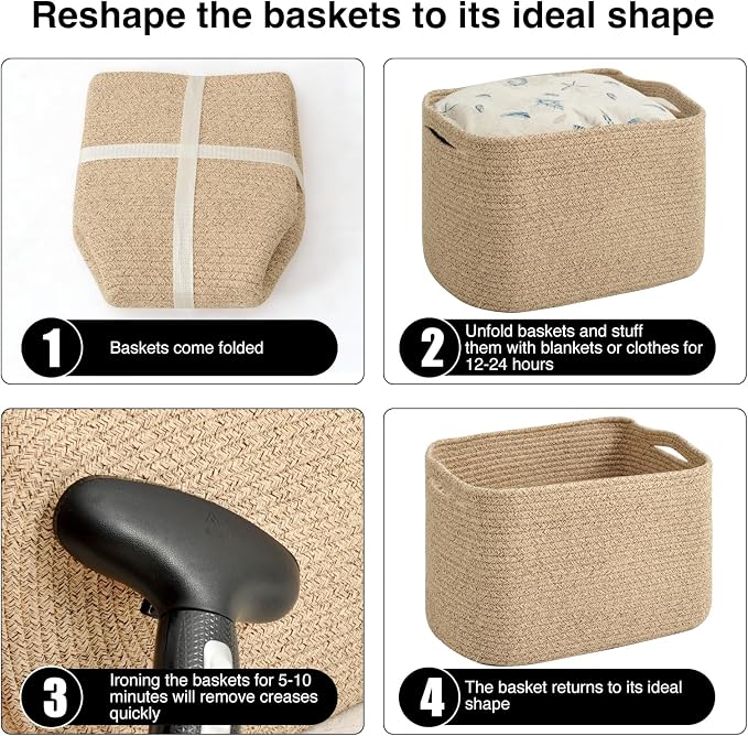 ICERZCZ Storage Baskets for Organizing & Shelves, Woven Cotton Rope Organization Bins for Dog Toys, Clothes, Books, Nursery Organizer, 15"Lx11''Wx9.5''H, (4 Packs) Brown