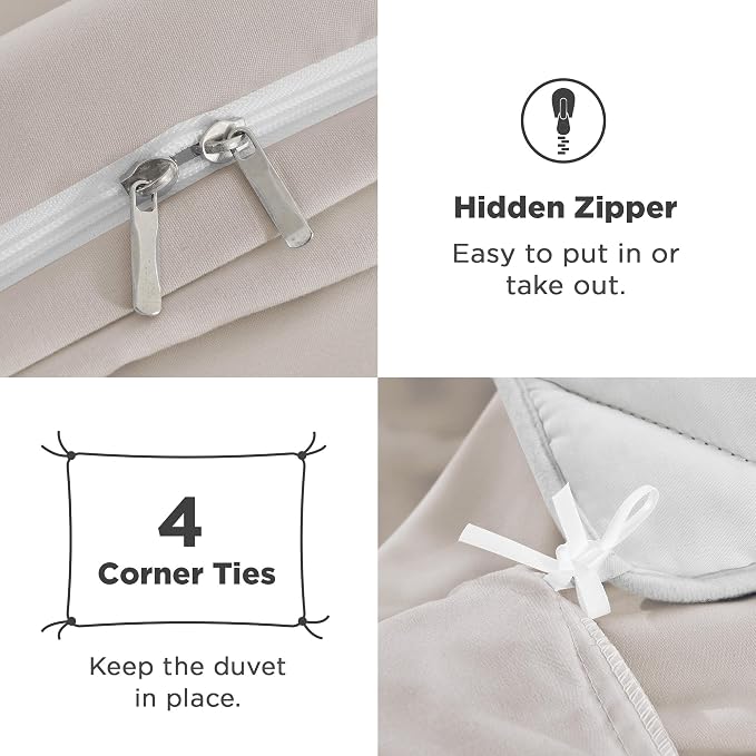 Andency Linen Ruffle Duvet Cover Queen, Shabby Chic Farmhouse Bedding Set | 3 Pieces Soft Washed Polyester Vintage Ruffled Comforter Cover Set with Zipper Closure & Corner Ties, 90x90Inch