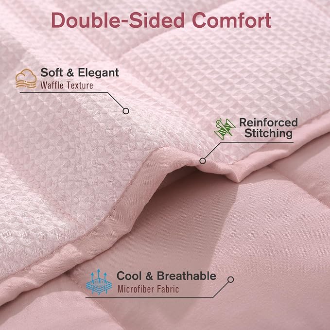 Cooling Weighted Blanket for Adults, 20lbs 60 x 80 for Summer | Cozy and Breathable Waffle; Soft; Machine Washable; Filled with Glass Beads; Heavy Throw for Hot Sleepers in Bed; Pink