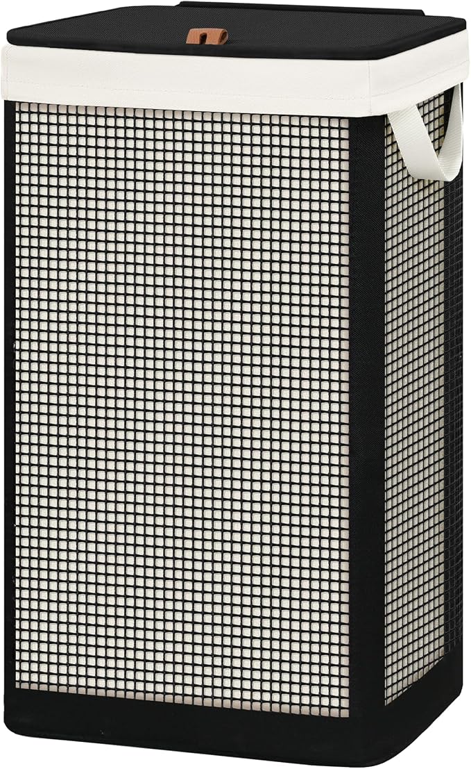STO STO Laundry Hamper with Lid, 90L Sturdy Steel-Frame Clothes Hamper with Removable Washable Liner, Breathable Large Laundry Basket for Bedroom, Bathroom, Laundry Room, Dorm, Closet