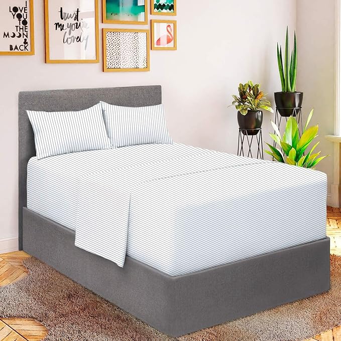 Mellanni Iconic 4-Piece, Ultra Soft Sheet Set (Full, Pinstripe Gray) | 10M+ Sleepers. Lab-tested: Sleeps Cool, Stays Bright, Strong, Smooth. Good Housekeeping Best Bedding, 7 yrs running.