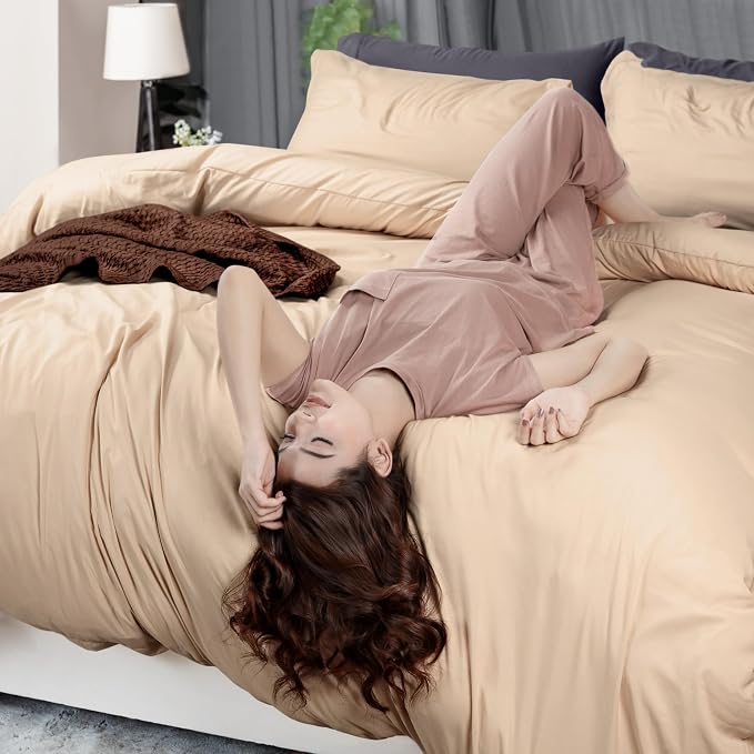 Duvet Cover Twin/Twin XL, 3 PC Cotton Like Polyester, Zipper Closure, Beige | Extra Soft and Breathable, Wrinkle & Fade Resistant, Includes Duvet Cover and 1 Pillow Sham, Comforter Not Included, OekoTex