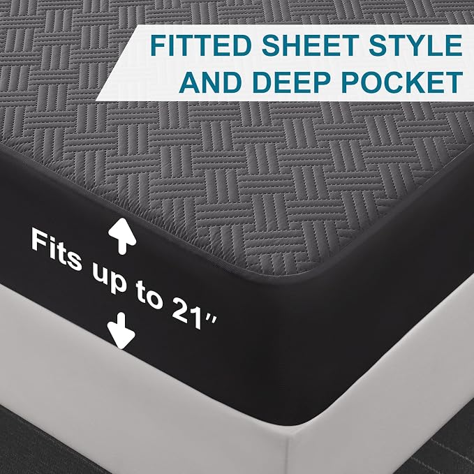 Waterproof King Size Mattress Protector with Deep Pockets, Gray | Breathable Noiseless Soft Fitted Bed Cover, Fits 8"-21" Deep Mattresses, Pet & Urine Resistant, Machine Washable