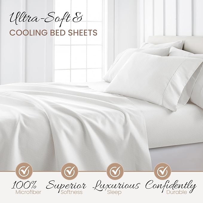Linen Market Double-Brushed Patterned Microfiber Twin Sheet Set 3 Piece – Oeko-TEX Certified Ultra Soft & Wrinkle-Free - 16" Deep Pocket Sheets - Easy Care Twin Size - Stippled Light Gray