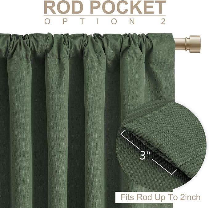 Linen Textured Total Blackout Curtains for Bedroom 96 Inches Long, Loden | 100% Blackout Shield, Back Tab/Rod Pocket Living Room Drapes, Thermal Insulated Blackout Curtains 2 Panels Set, 50"W x 96"L