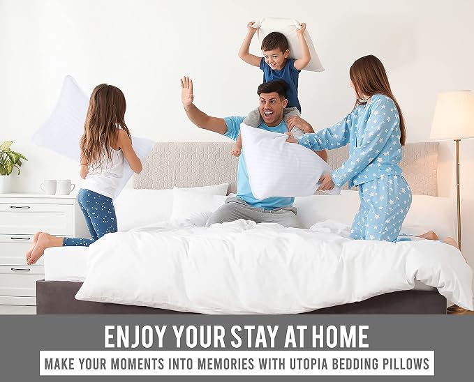 Utopia Bedding Bed Pillows for Sleeping, Pillows Standard Size Set of 2 | Down alternative pillows, cooling hotel quality, luxury comfort for back, side & stomach sleepers, Premium Stripes, White
