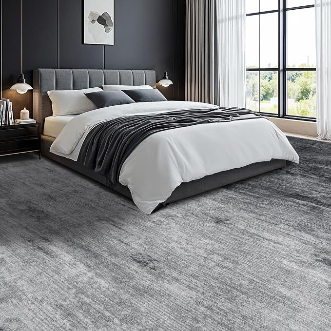 6x9 Washable Area Rug, Gray Solid Area Rugs for Living Room & Bedroom | Stain-resistant & Non-slip backing,Low Pile Washable Large Carpet, Solid Vintage Style For High Traffic Areas(6x9,Gray)