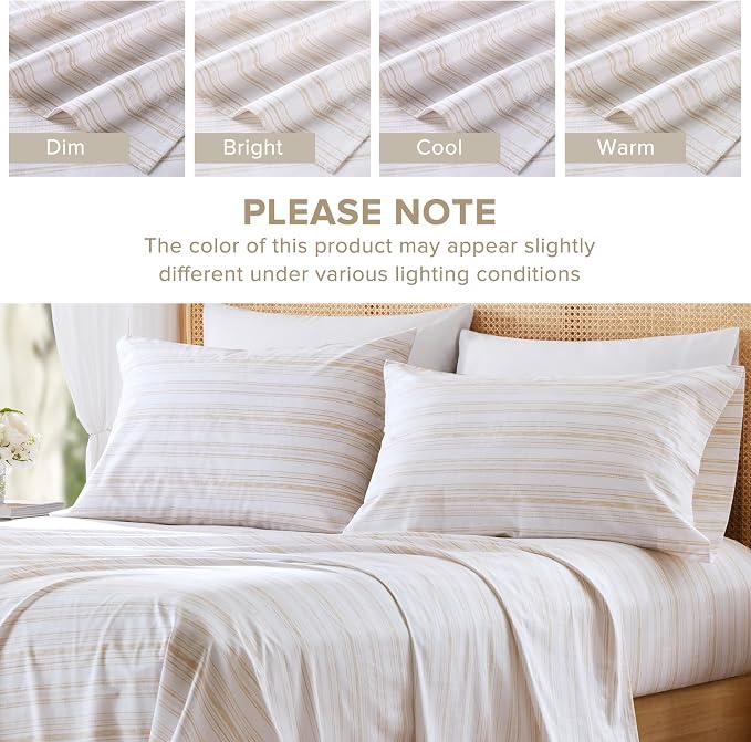 Comfort Spaces 100% Cotton Percale Sheets Twin Size 3 Pcs, Good Vibes Taupe | Crisp, Cool & Breathable Bed Sheets, 12" Deep Pocket Fits Up to 14" Mattress, Lightweight, All Season Cozy, with Pillow Case