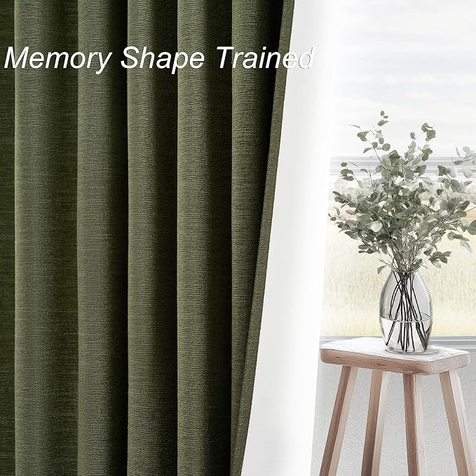 Topfinel Kitchen Curtains 54 Inch Length Linen Blackout Curtains for Small Window Back Tab Rod Pocket Pinch Pleated 100% Black Out Linen Cafe Classroom/Dorm Olive Green Loden(52"x54"x2 Panels)