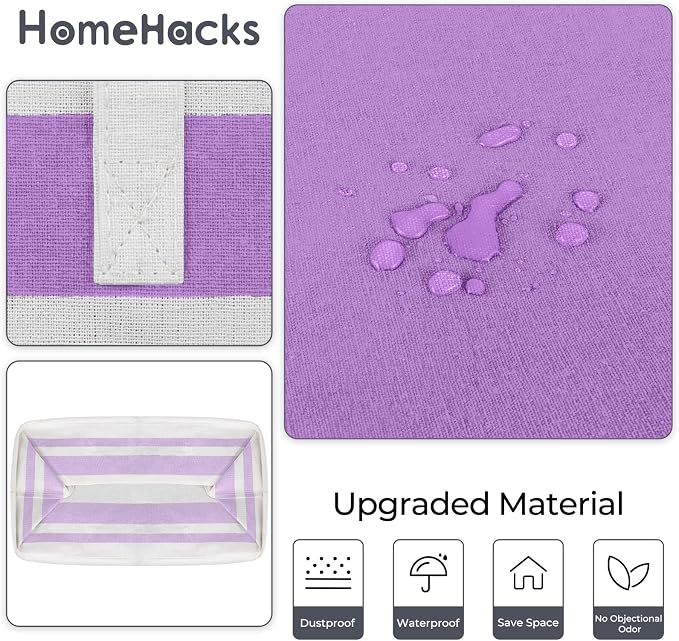 HomeHacks 2 Pack Laundry Baskets, Laundry Hampers Bags (Purple 100Lx2) | Waterproof, Freestanding, Collapsible Clothes Hamper with Reinforced Handles in Laundry Room, Dorm, Bathroom, Bedroom