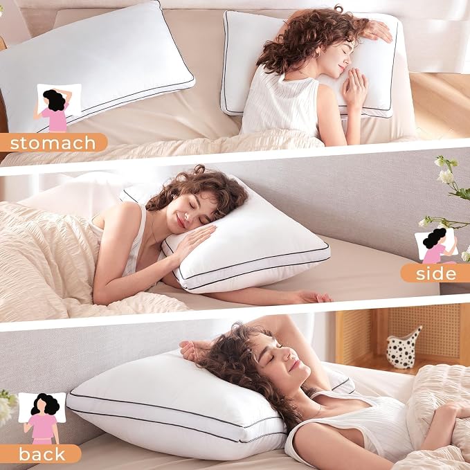 MUXHOMO Bed Pillows King Size Set of 4, Gusseted Sleeping Pillows for Side, Back, and Stomach Sleepers, Hotel Quality, Oeko-Tex Certified Fluffy Supportive Down Alternative Filling, White, 4 Pack