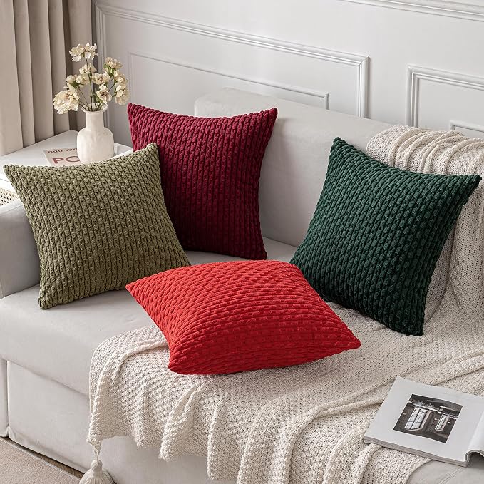 MIULEE Decorative Throw Pillow Covers 18x18 Olive Green Textured Corduroy | Pack of 2 Striped Pillow Covers Modern Farmhouse Coastal Home Decor for Couch Bed Sofa Living Room