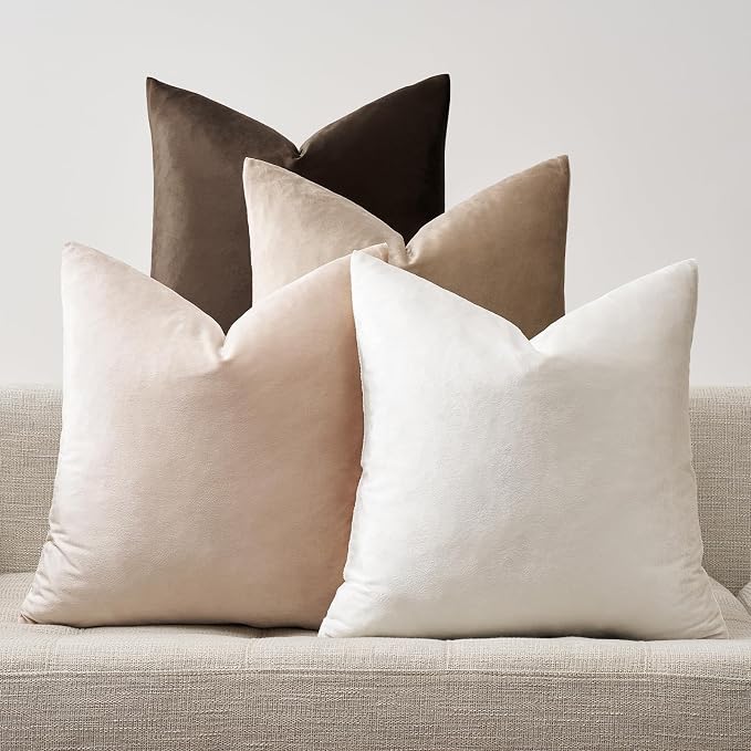 GIGIZAZA Pack of 4 Decorative Velvet Pillow Covers 16x16 Gradient Brown | Throw Pillows for Couch Sofa,280gsm Soft Textured Fabric,Modern Accent Pillowcases,Luxury Living Room Cushion Covers