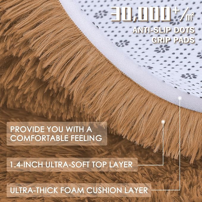 OLANLY 2x3 Machine Washable Small Bedside Rug, Soft Fluffy Shaggy Entryway Throw Rugs for Bedroom, Living Room, Indoor Floor Carpet for Kids Girls and Boys, Nursery Rooms, Home Decor Aesthetic, Khaki