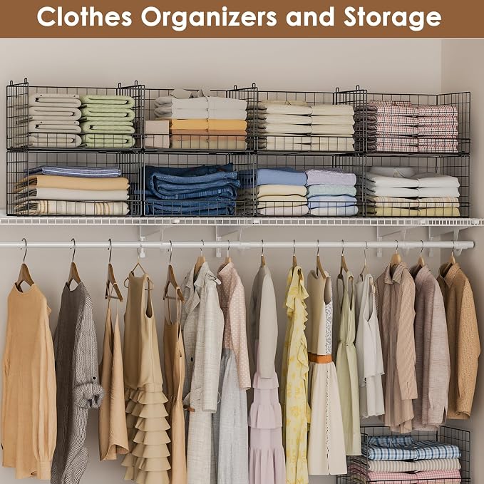 Yociyoga 3-Tier Stackable Closet Organizers and Storage Shelves, Foldable Closet Shelf Organizer, Stackable Storage Bins Drawers for Closet Organizer System, Black(Patent No. 30022416)