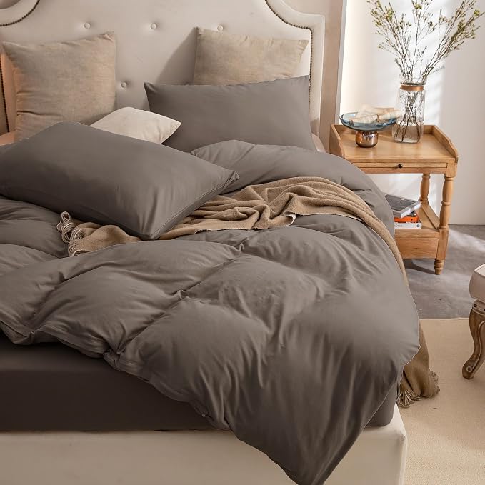 PURE ERA Jersey Knit Sheet Set Solid Brown California King | 100% Cotton, 3 Piece Set, T Shirt Soft, Breathable, Envelope Closure Pillowcases, Hidden Zipper, 8 Ties, No Insert, Modern