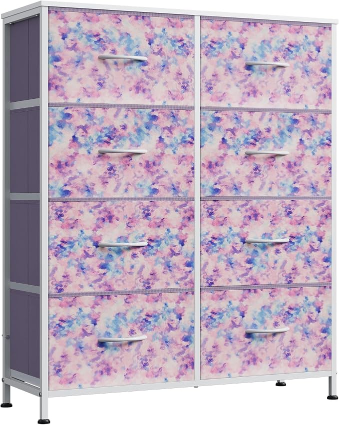 WLIVE 8 Drawer Fabric Dresser for Bedroom, Tall Storage Tower, Tie-dye | 8-drawer tall storage tower with fabric bins and wood tabletop, breathable non-woven, perfect for girls bedroom closet dorm