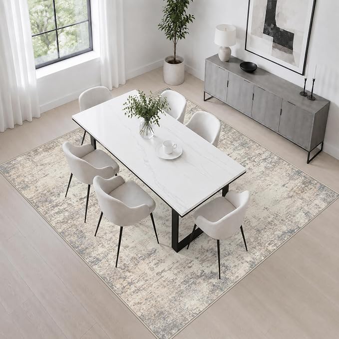 Area Rug Living Room: 6x6 Modern Washable Soft Carpet Brown Beige | For Bedroom Dining Room Farmhouse Nursery Hallway Office,Modern Abstract,Machine washable,Non-Slip,Stain Resistant,Indoor