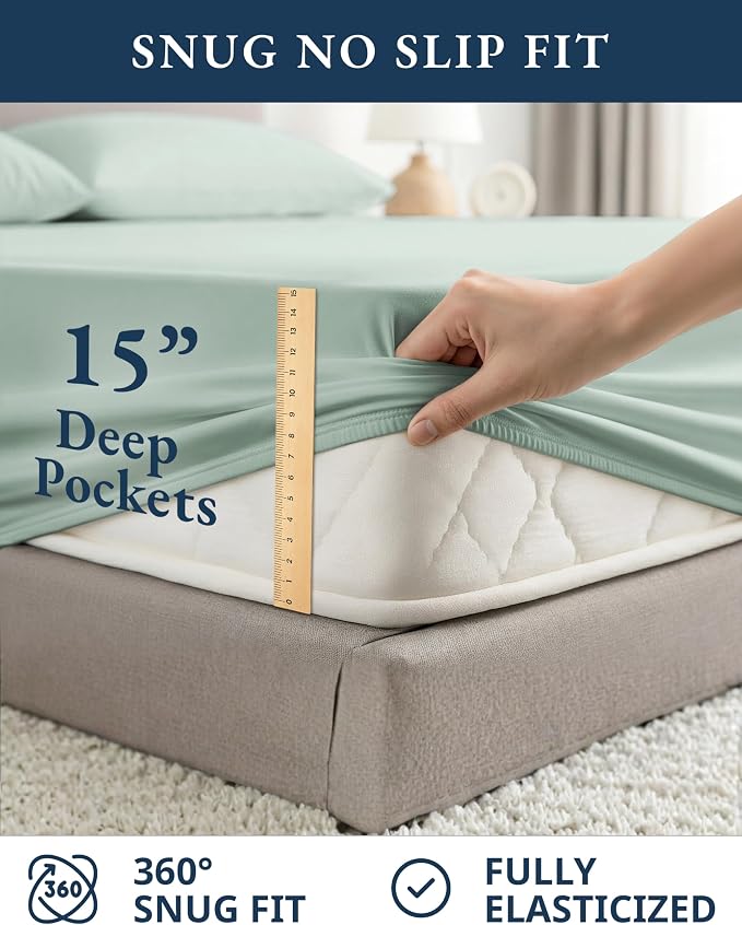 LANE LINEN Full Sheet Set 100% Organic Cotton Percale Cooling - Cool Blue | Full Sheet Set, Organic Cotton Percale - Crisp, Cool & Breathable, For Hot Sleepers, All-Season Comfort, For Guest Bedrooms