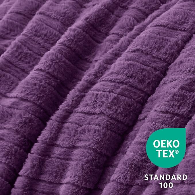 BEDELITE Faux Fur King Size Comforter Set, Fluffy Bed Set, Purple | Super Soft & Warm, Luxury Fuzzy Cozy Comforter for Winter, Heavy Plush Bed set, with 2 Pillowcases