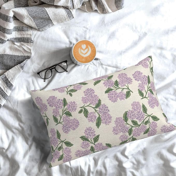 Purple Pink Pillow Covers 12x20 Inch 2 Pcs Green Hydrangea Flower Decor Throw Pillows Vintage Floral Seasonal Spring Summer Outdoor Decoration Pillowcase Linen Cushion Cover for Couch Sofa