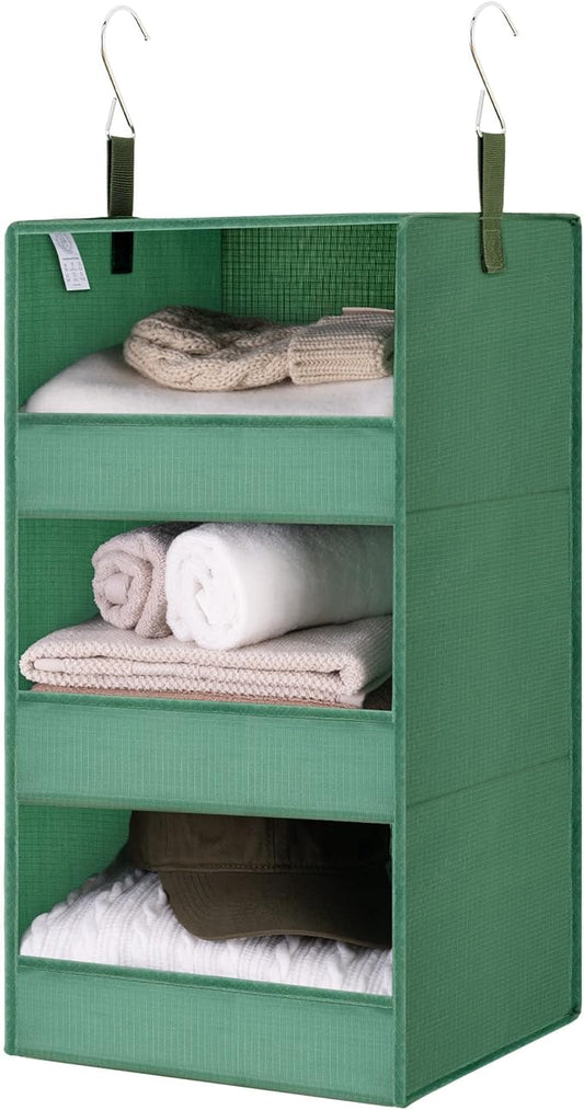 GRANNY SAYS 3-Shelf Hanging Closet Organizer, Foldable Storage, Dark Green | 33 lb Capacity, No-Sag Support, Keeps Clothes Neat, Folds Flat, Fits RV, Dorm & Small Closets