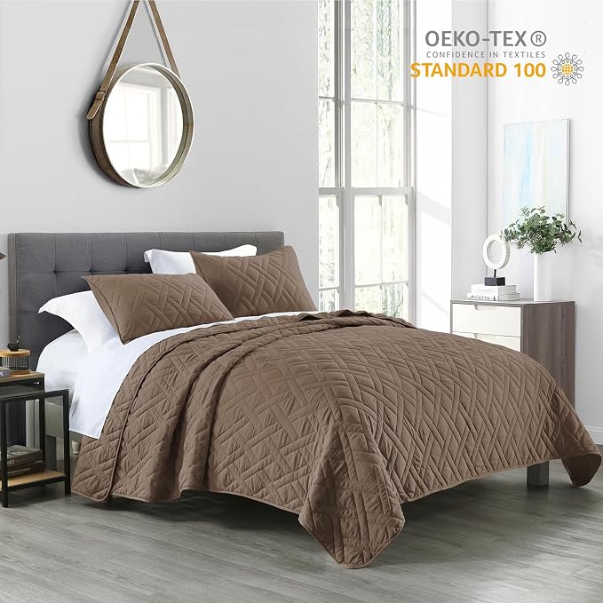HORIMOTE HOME Quilt Set Twin Size Pine Bark, Classic Geometric Diamond Stitched Pattern, Ultra Soft Microfiber Lightweight Bedding Set Bedspread Coverlet for All Season with 1 Quilt 1 Pillow Sham
