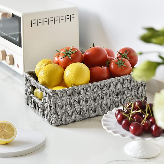 GRANNY SAYS Wicker Baskets for Storage, Waterproof Gray Baskets, 2-Pack | Grey Baskets, Plastic Baskets for Organizing, Plastic Storage Baskets moisture resistant,Wicker Baskets with Handles,Odorless