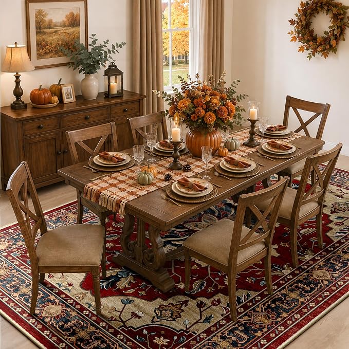 RELEANY Washable Area Rug, 5'x7', Red/Blue | Non-Slip, Water Repellent, Pet Friendly, Easy to Clean, Vintage Floral Boho Decor for Living Room Bedroom Dining Room Office