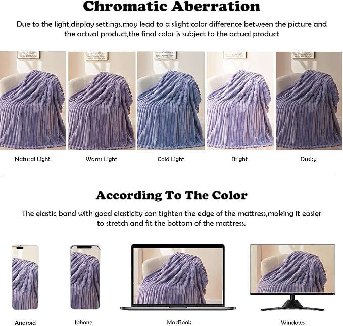 NEWCOSPLAY Fleece Ribbed Cozy Twin Blanket for Couch, Lavender, 60"x80" | Premium Silky Flannel Blanket, Soft Lightweight Fluffy Throw Blanket for Bed Sofa Decor, Gift for All Season Use