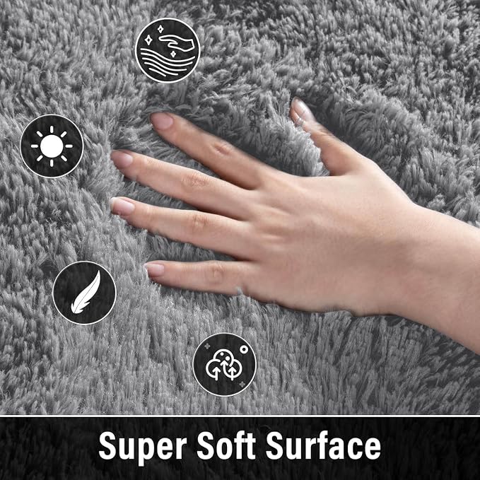 Soft Modern Indoor Large Shaggy Rug for Bedroom Livingroom Dorm Kids Room Home Decorative, Non-Slip Plush Fluffy Furry Fur Area Rugs Comfy Nursery Accent Floor Carpet 5 X 8 Feet, Grey