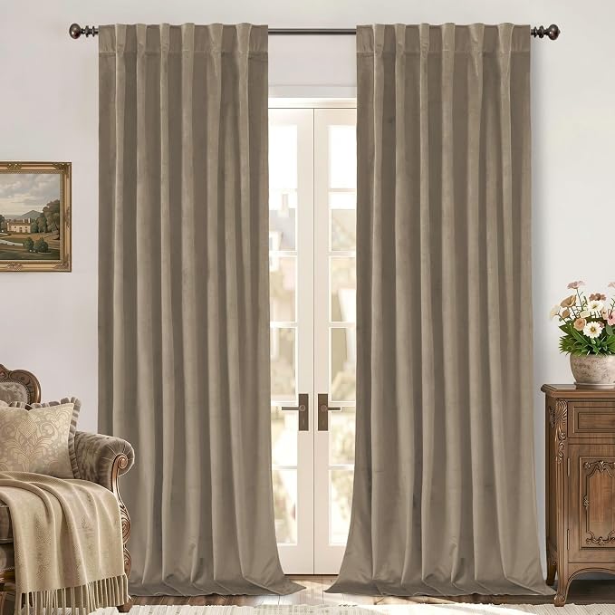 BGment Taupe Velvet Curtains Blackout Curtains for Living Room, 52x108 Inch | Noise Reducing, Energy Saving, Luxury Window Drapes for Bedroom, Elegant, Thermal Insulated, Back Tab Rod Pocket, 2 Panels