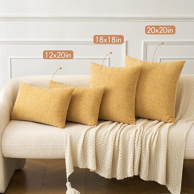 MIULEE Soft Chenille Throw Pillow Covers Gold 20x20 Inch Pack of 2 | Modern Home Decor, Classic Decorative Pillows, Solid Dyed Cases, Boho Couch Cushion Covers for Sofa Bed Living Room