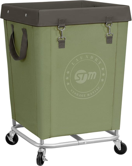STORAGE MANIAC Commercial Laundry Hamper with Heavy Duty Steel Frame, 160 L Industrial Laundry Basket Cart with Wheels for Hotel, Home, Laundry Room, 18''L x 18''W x 31''H, Medium Green