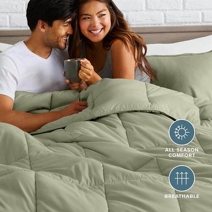Bare Home Comforter Set - 1800 Ultra Soft (King/Cal King, Sage) | All-Season, Breathable, Hypoallergenic, Premium 1800, Warm, Cozy