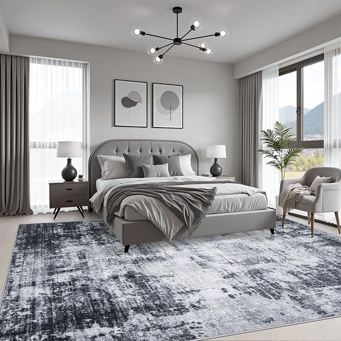 5x8 Area Rug Living Room: Modern Washable Soft Carpet Dark Black | For Bedroom Dining Room Farmhouse Nursery Hallway Office,Modern Abstract,Machine washable,Non-Slip,Stain Resistant,Indoor