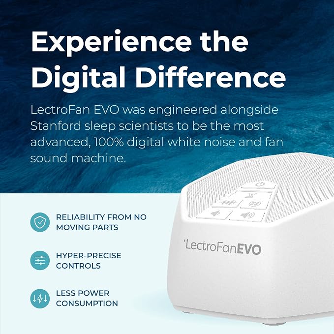 Adaptive Sound Technologies LectroFan EVO Sound Machine, White | Non-Looping Sound Machine for Sleep with Soothing Noise, Convenient Sleep Timer, Lightweight Build, USB Powered