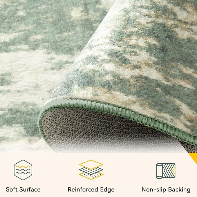 RELEANY Washable 6'x9' Abstract Area Rug for Living Room Light Green | Carpet for Bedroom, Kitchen, Office, Hallway and Entryway, Printed Pattern, Non‑Slip, Soft, Stain‑Resistant, Easy to Clean