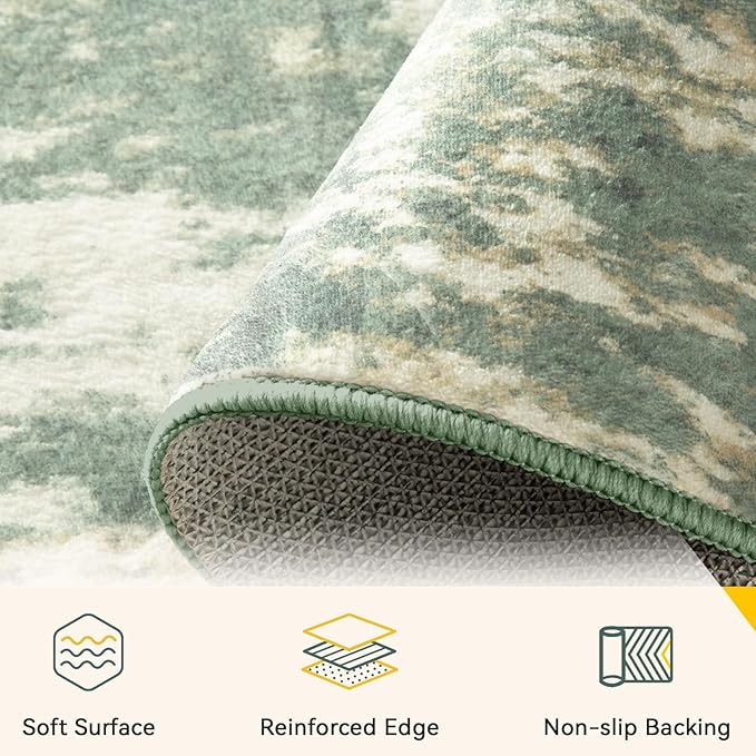 RELEANY Washable 9'x12' Abstract Area Rug for Living Room Light Green | Carpet for Bedroom, Kitchen, Office, Hallway and Entryway, Printed Pattern, Non‑Slip, Soft, Stain‑Resistant, Easy to Clean