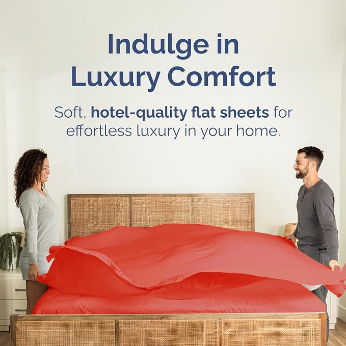 Cal King Flat Sheet - Single Top Flat Sheet Only - Soft & Cooling - Coral | Hotel Luxury Top Flat Sheet Only, Ultra-Soft, Breathable & Cooling, Fade & Wrinkle Free, Easy-Care, Stain & Shrink Resistant
