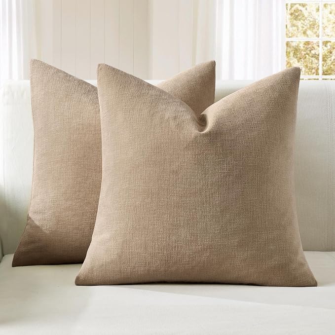 MIULEE Light Brown Chenille Couch Throw Pillow Covers, 18x18 | Set of 2, Modern Farmhouse Rustic Style, Decorative Pillowcases for Sofa Living Room Bed, Home Decor