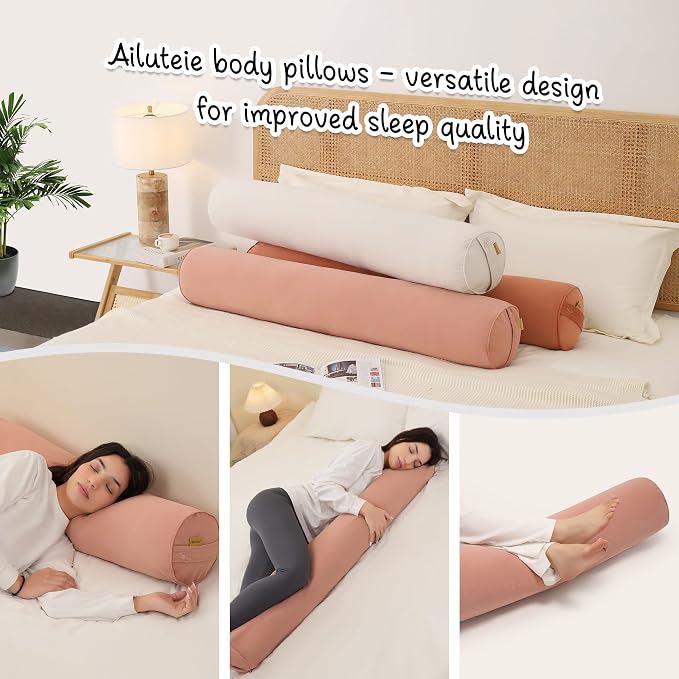 Body Pillow for Adults,Long Round Pillow,Big Cylindrical Pillow,Large Full Bolster Pillows for Side Sleepers (Blush Pink, 47.24"*7.87")